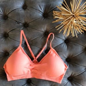 Coral cross back bralette with lace detail